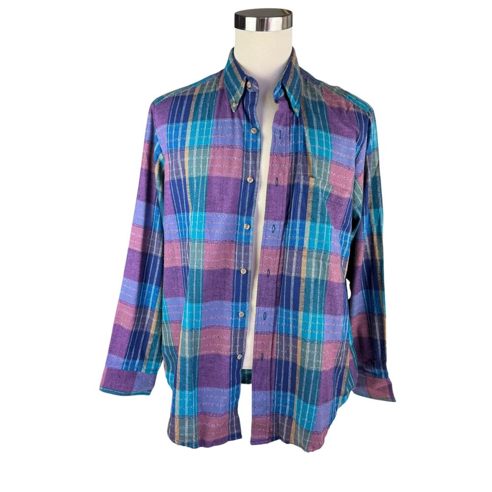 Bay Area Traders Men's L Plaid Flannel Shirt, Multicolor Button Down 100% Cotton - Picture 6 of 7